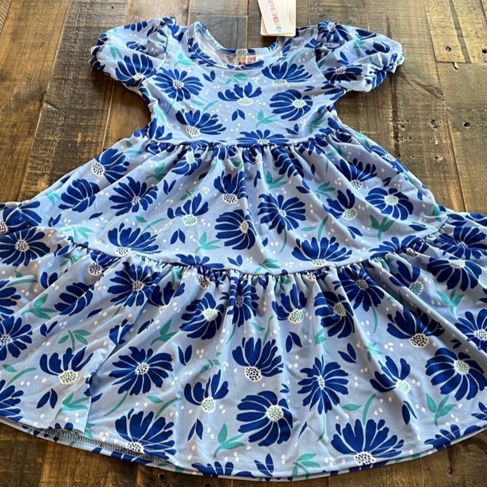 Dot Dot Smile size 5/6 or 8/10 Girls blue floral Tier dress New
